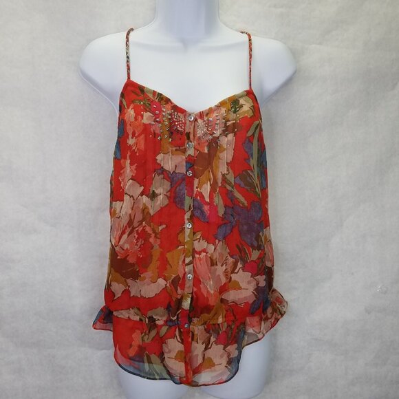 Abercrombie & Fitch Camisole Women's XS Red Floral Beaded Tank Top String A&F - Picture 1 of 14